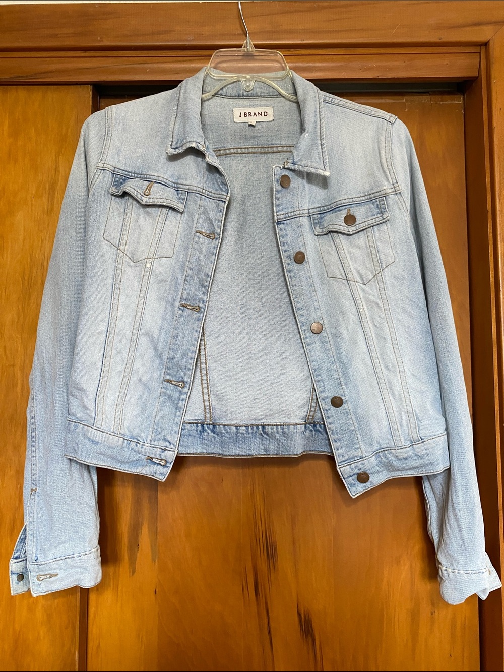J Brand Atomic Light Wash Slim Fit Trucker Denim Jacket Pale Blue Casual Classic